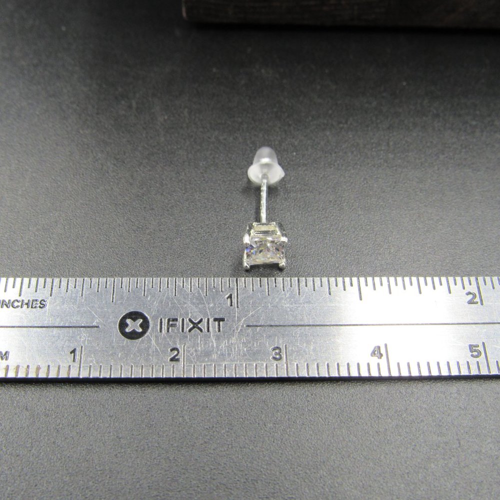 Sterling Tiny Square Bright Cz Stud Earrings - image 6